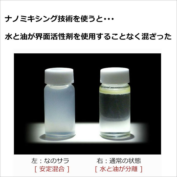 ナノミキシング技術を使うと･･･  水と油が界面活性剤を使用することなく混ざった