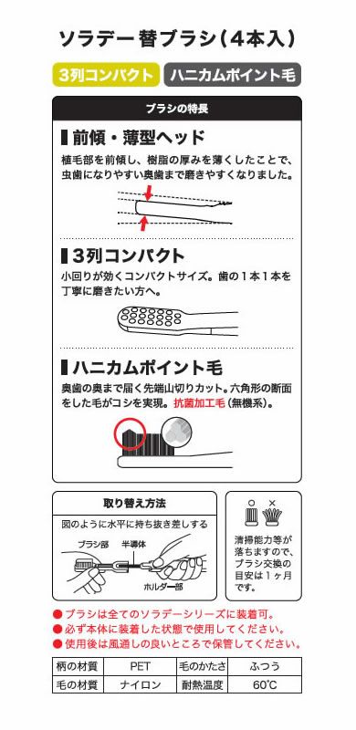 ソラデー替ブラシ [ 3列コンパクト ] 【 ハニカムポイント毛 】 4本入