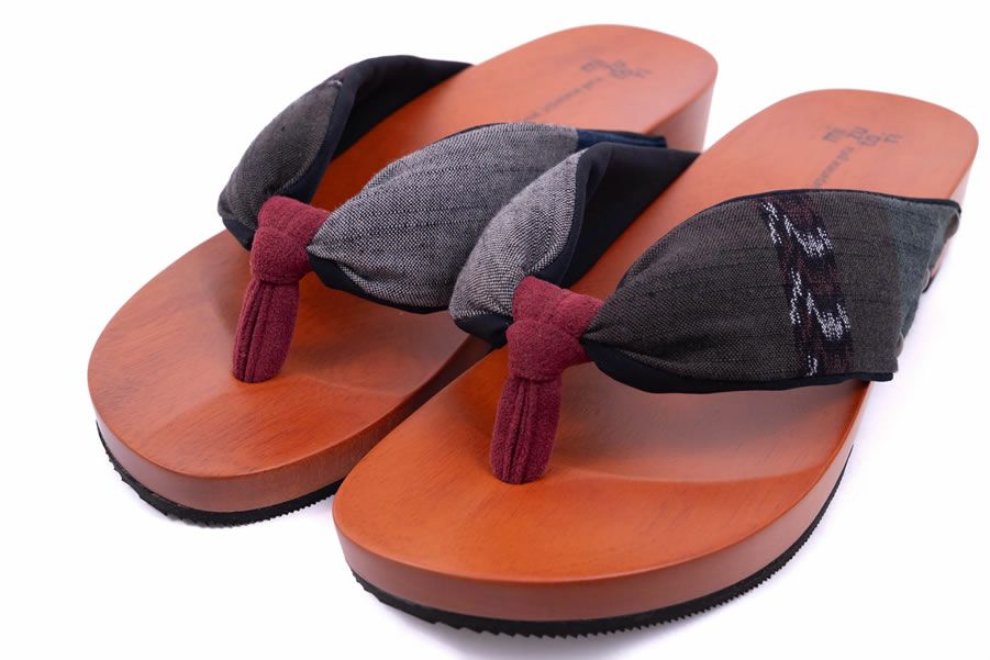 げた物語 NT-40 げた物語 絣ライン/黒・フレッシュシルキーワイン（野村織物）