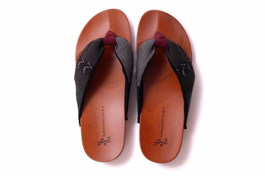 げた物語 NT-40 げた物語 絣ライン/黒・フレッシュシルキーワイン（野村織物）